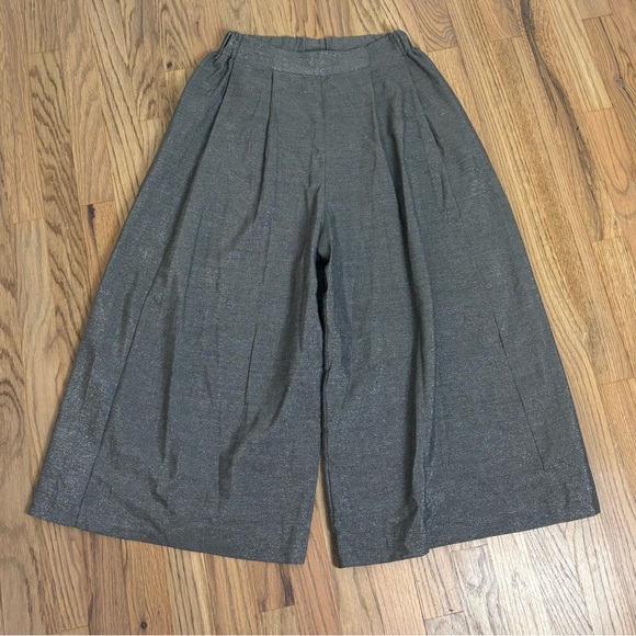 Zara Wide Leg Pants Silver Elastic Cropped S - Picture 1 of 4